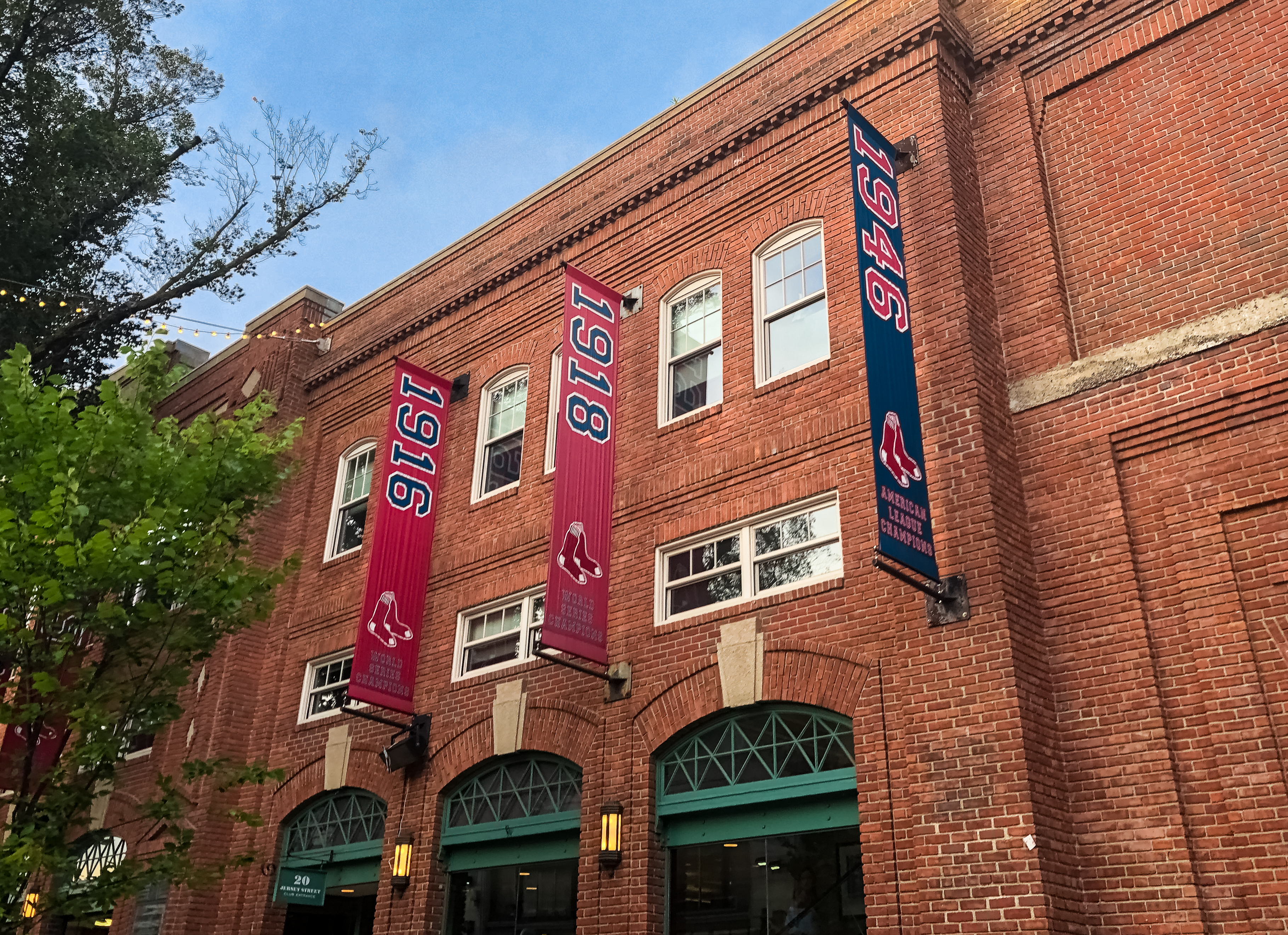 Fenway Park Championship Banners on Yawkey Way, Boston